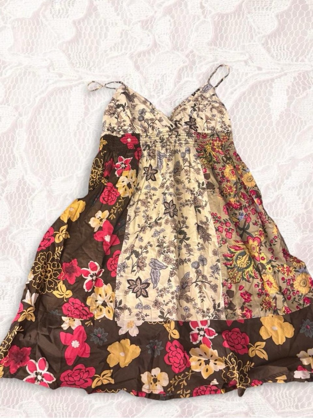 Vintage 2000s babydoll floral patch work dress